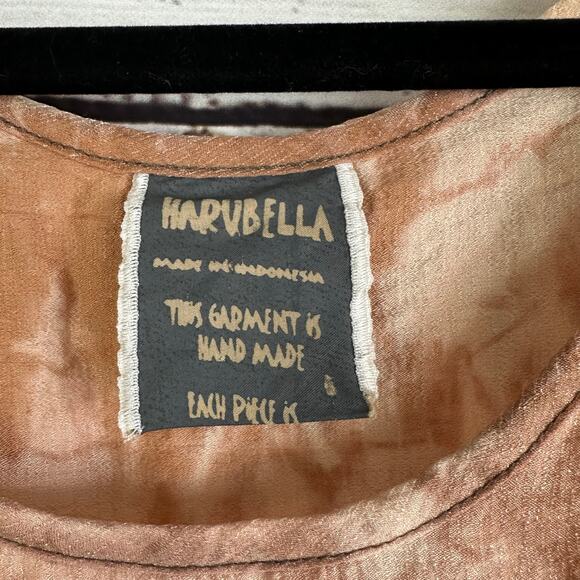 Women's HARUBELLA Hand Made Tan Tie Dye Flowy Boho Sleeveless Tank Top Size XL - Picture 3 of 5